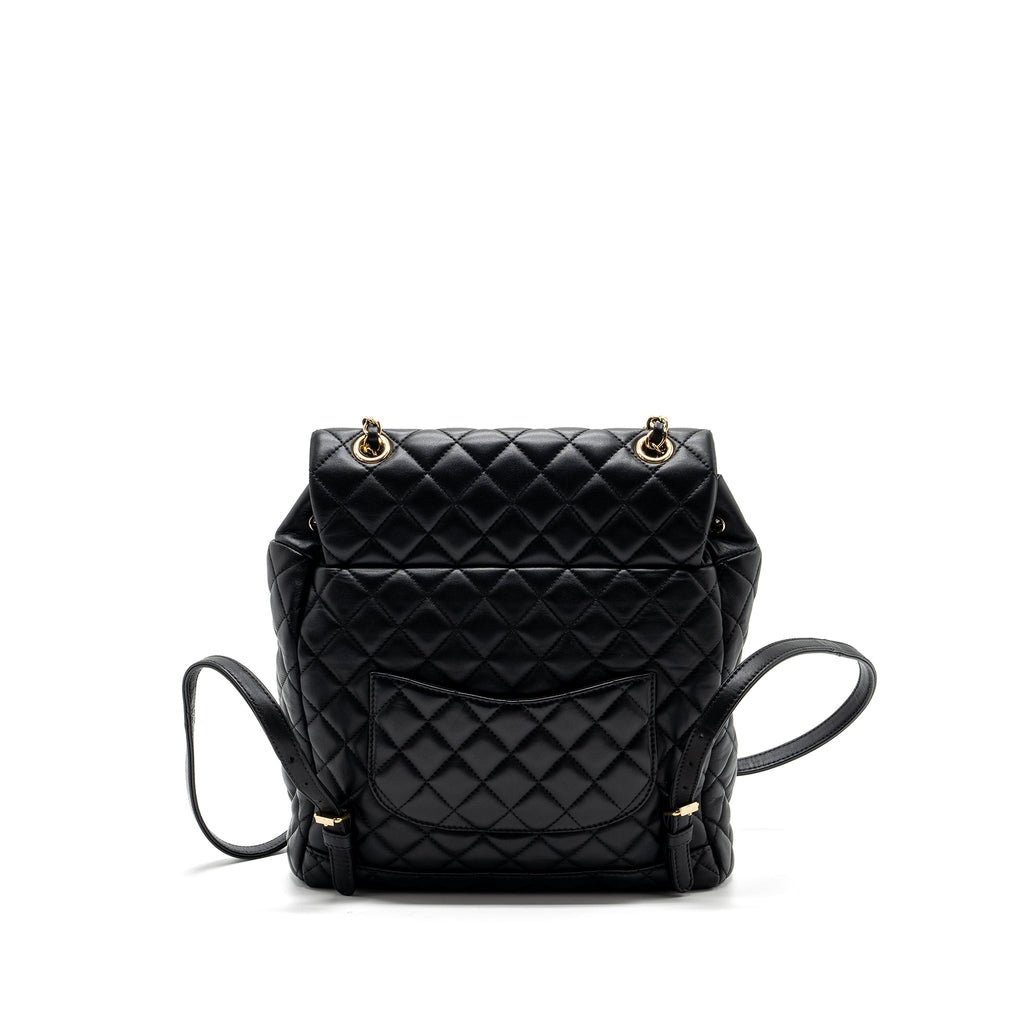 QUILTED FLAP BACKPACK LAMBSKIN BLACK GHW