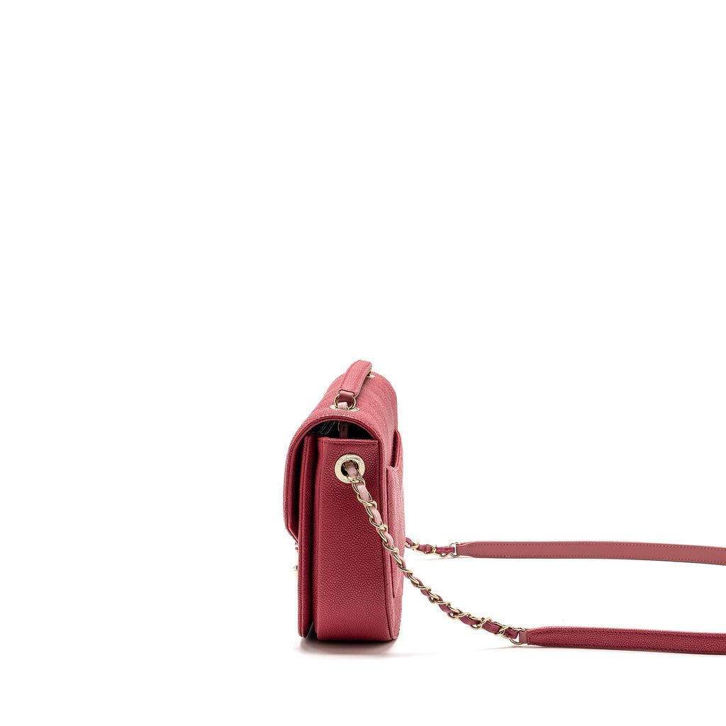 GIANT CC LOGO MESSENGER BAG GRAINED CALFSKIN PINK LGHW