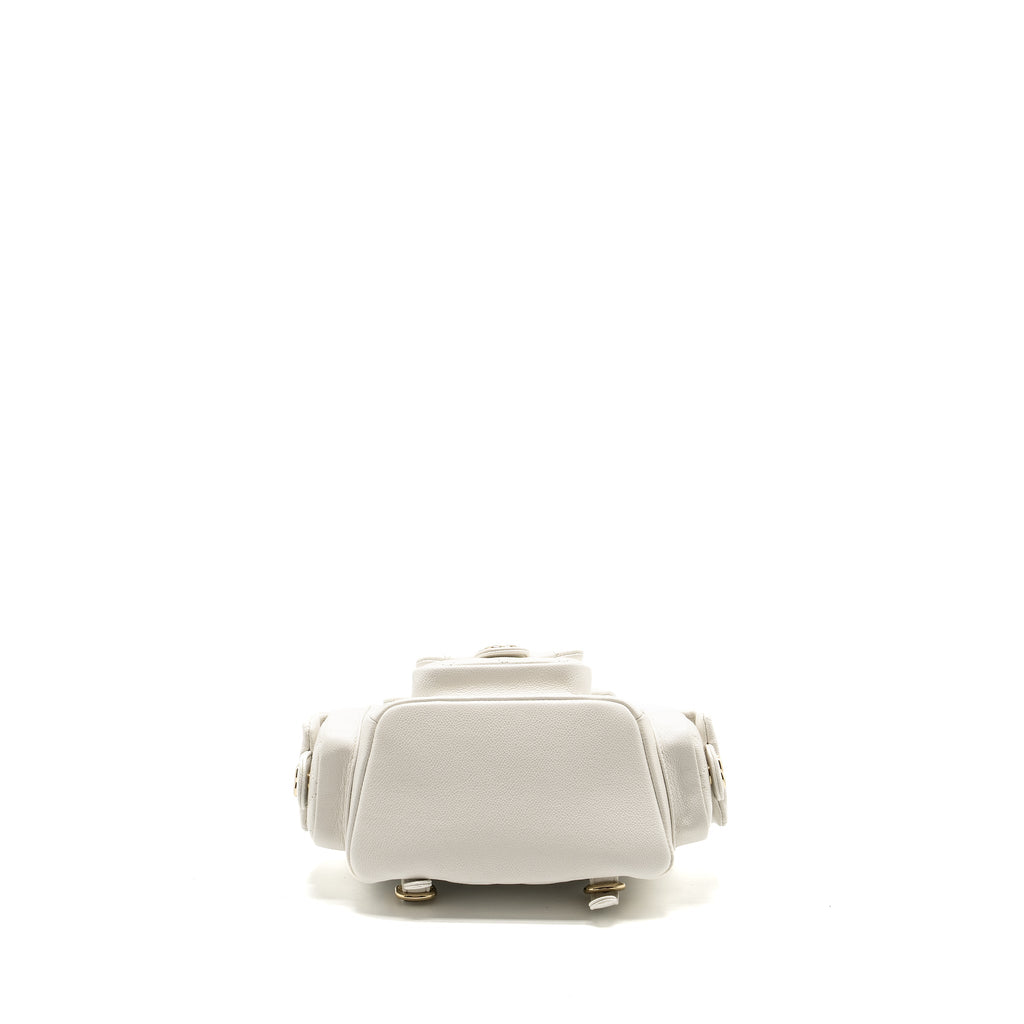 23K TRIPLE POCKET MINI BACKPACK CAVIAR WHITE LGHW (MICROCHIP)