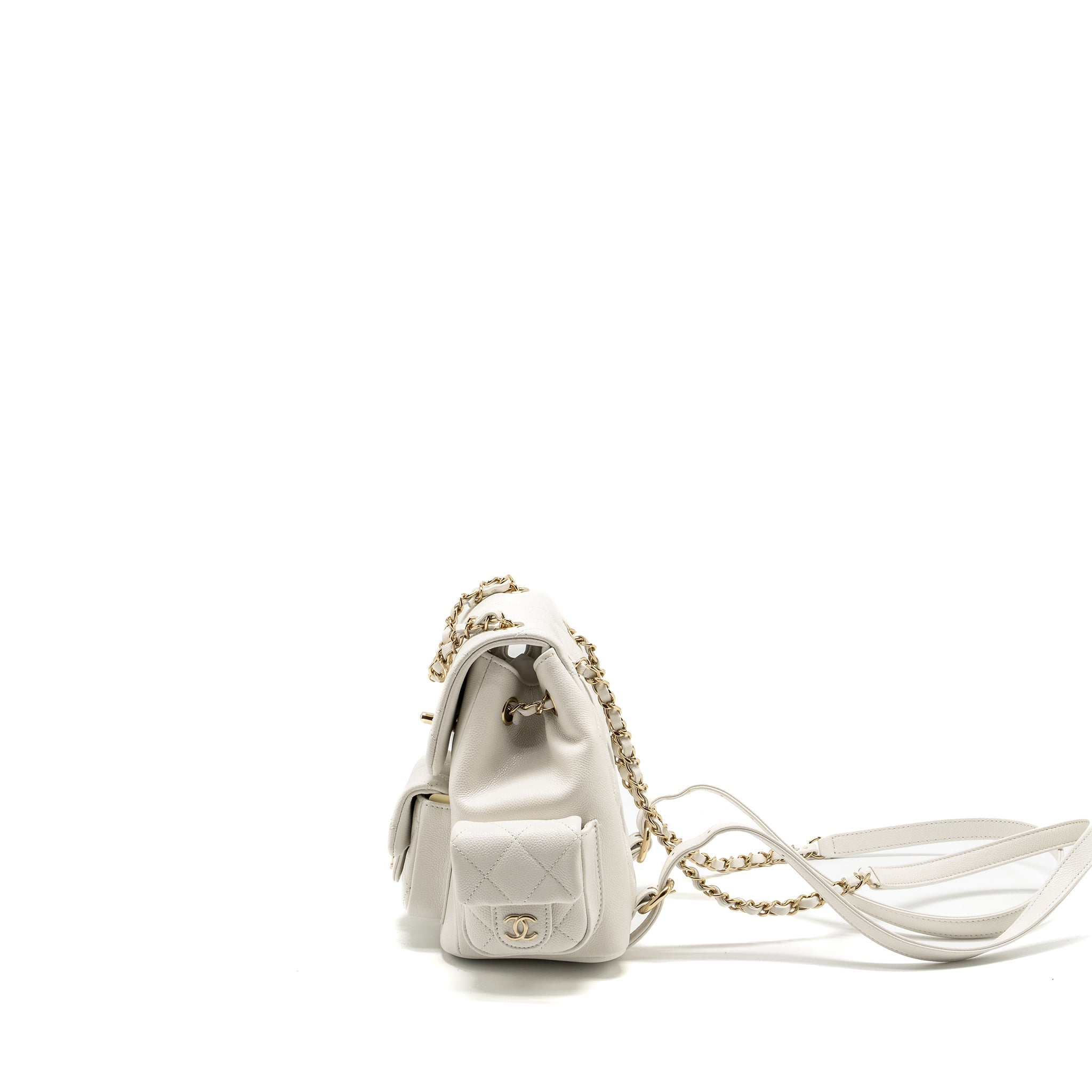 23K TRIPLE POCKET MINI BACKPACK CAVIAR WHITE LGHW (MICROCHIP)