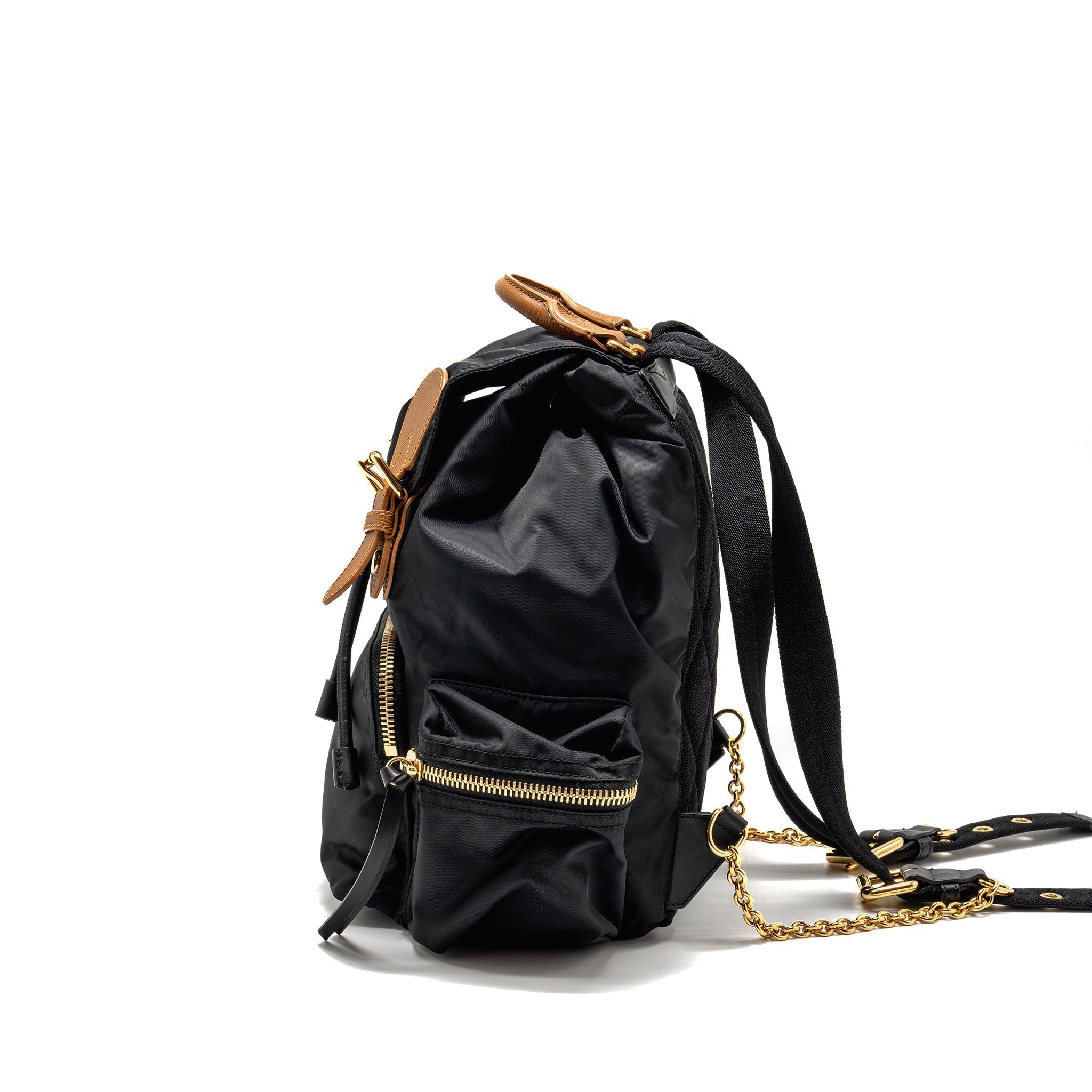 MEDIUM RUCKSACK BACKPACK NYLON BLACK/CARAMEL GHW