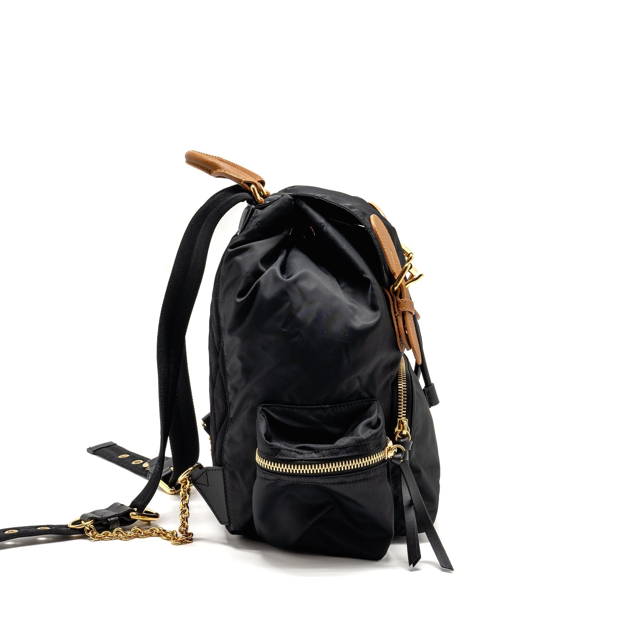 MEDIUM RUCKSACK BACKPACK NYLON BLACK/CARAMEL GHW