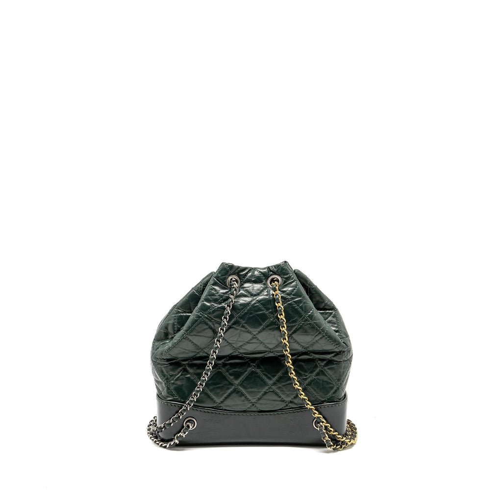 SMALL GABRIELLE BACKPACK AGED CALFSKIN DARK GREEN MULTICOLOR HARDWARE