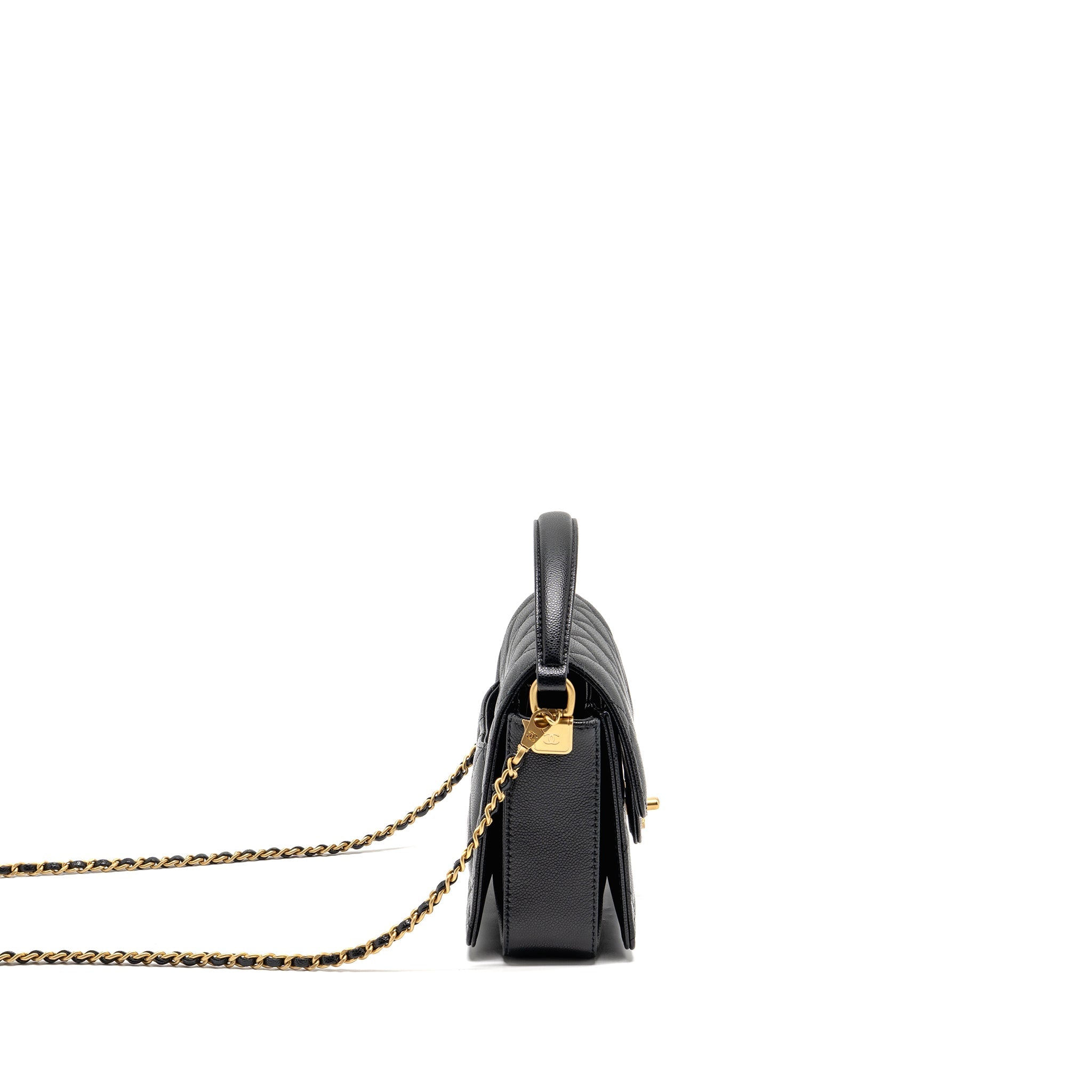 24K TOP HANDLE MESSENGER BAG WITH REMOVABLE CHAIN CAVIAR BLACK GHW(MICROCHIP)