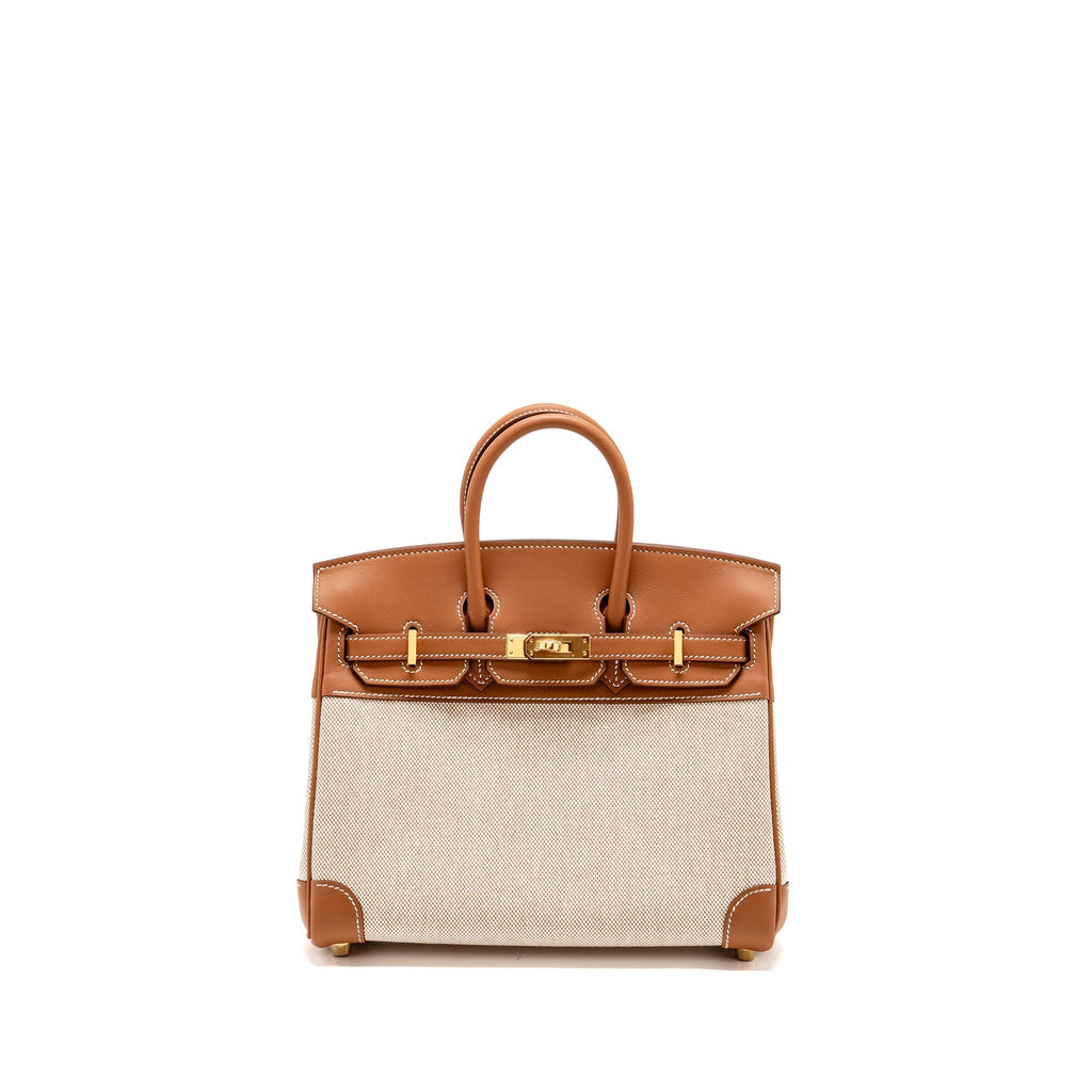 HERMES BIRKIN 25 TOILE H CANVAS / SWIFT LEATHER ECRU-BEIGE / GOLD GHW