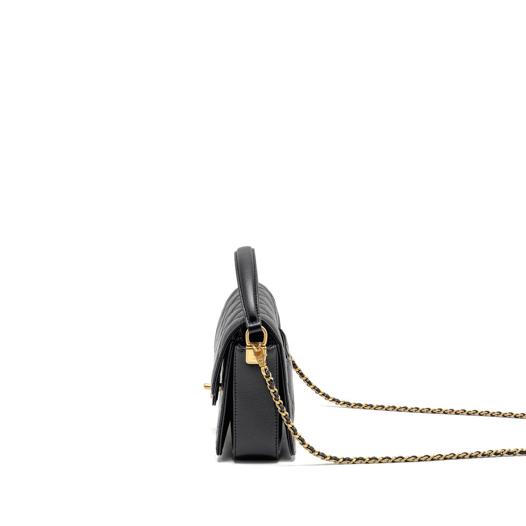24K TOP HANDLE MESSENGER BAG WITH REMOVABLE CHAIN CAVIAR BLACK GHW(MICROCHIP)