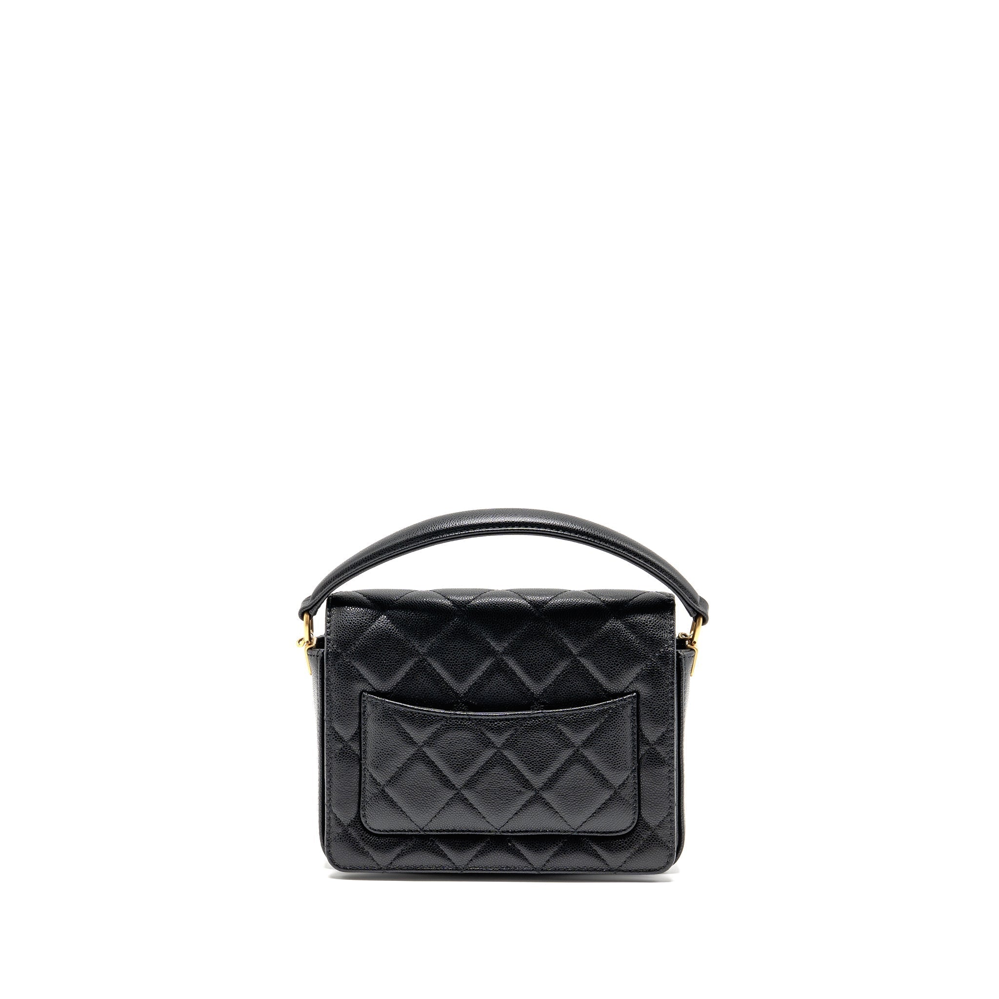 24K TOP HANDLE MESSENGER BAG WITH REMOVABLE CHAIN CAVIAR BLACK GHW(MICROCHIP)