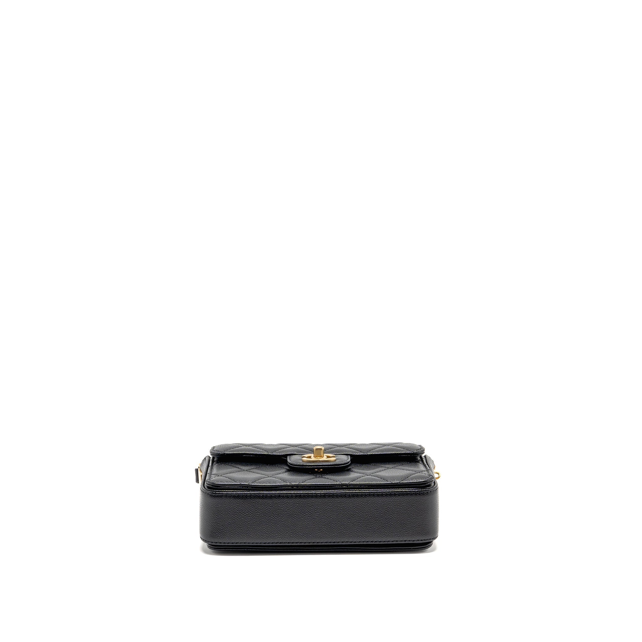 24K TOP HANDLE MESSENGER BAG WITH REMOVABLE CHAIN CAVIAR BLACK GHW(MICROCHIP)