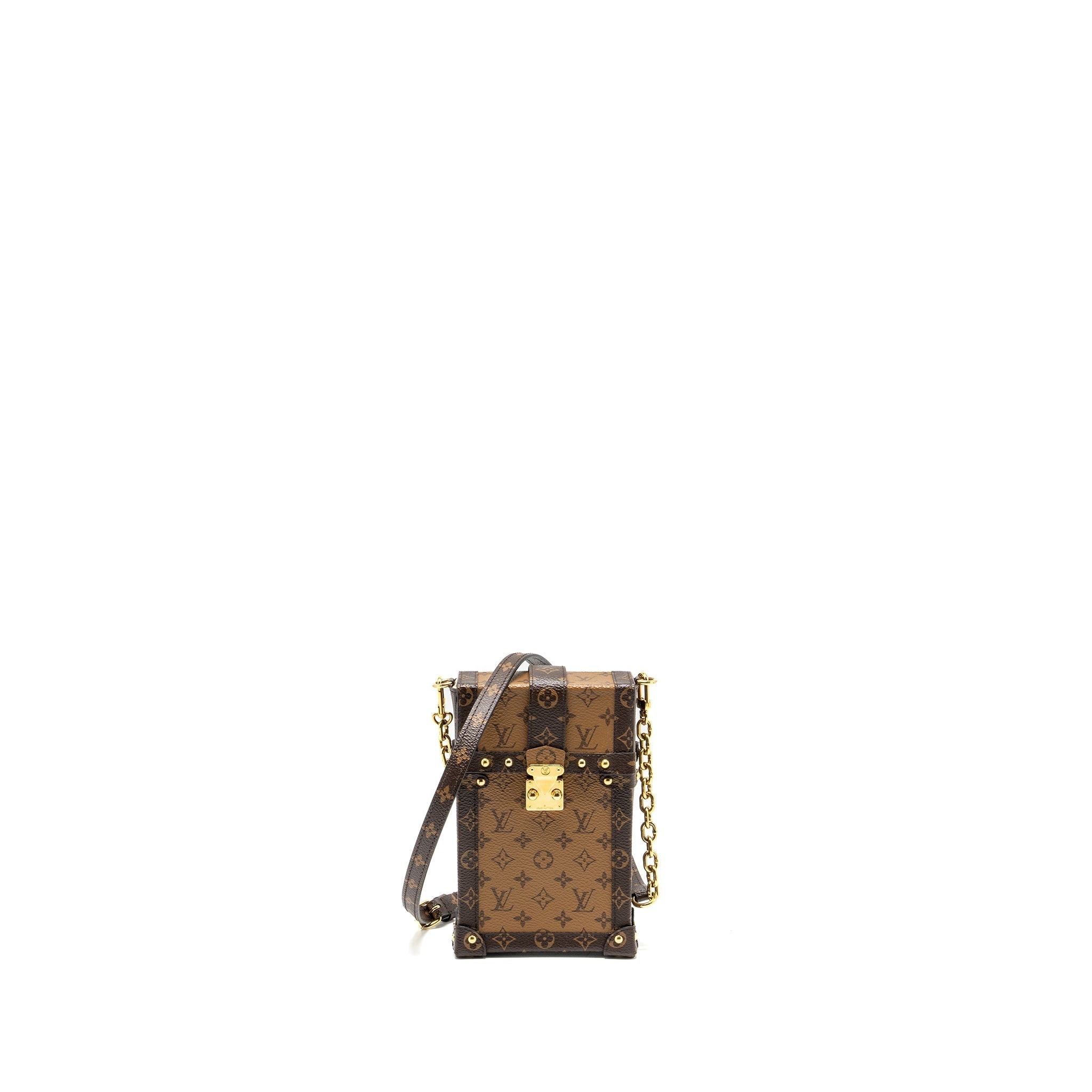 VERTICAL TRUNK POCHETTE WITH CHAIN MONOGRAM REVERSE CANVAS GHW