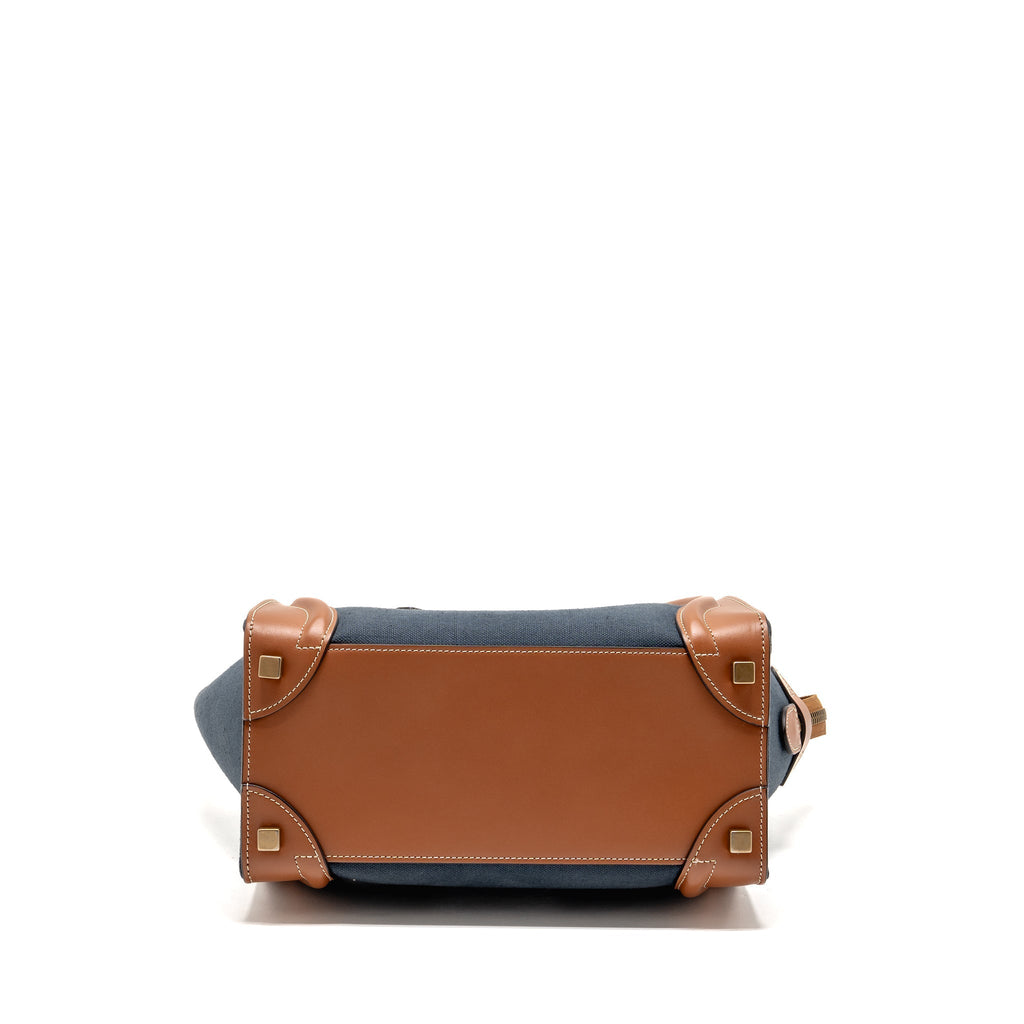 MICRO LUGGAGE BAG CALFSKIN/DENIM NAVY/TAN GHW
