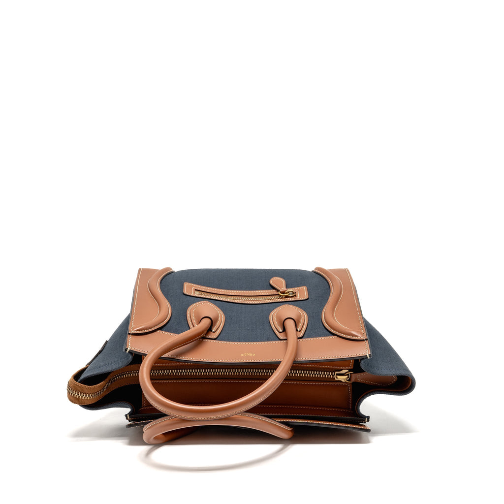 MICRO LUGGAGE BAG CALFSKIN/DENIM NAVY/TAN GHW