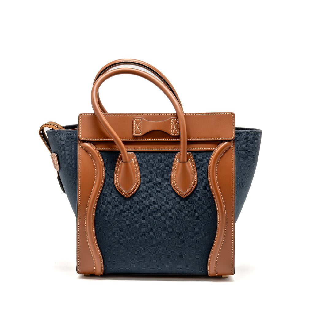 MICRO LUGGAGE BAG CALFSKIN/DENIM NAVY/TAN GHW