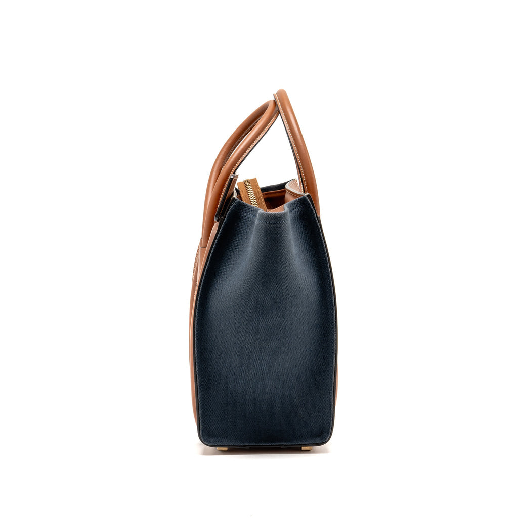 MICRO LUGGAGE BAG CALFSKIN/DENIM NAVY/TAN GHW
