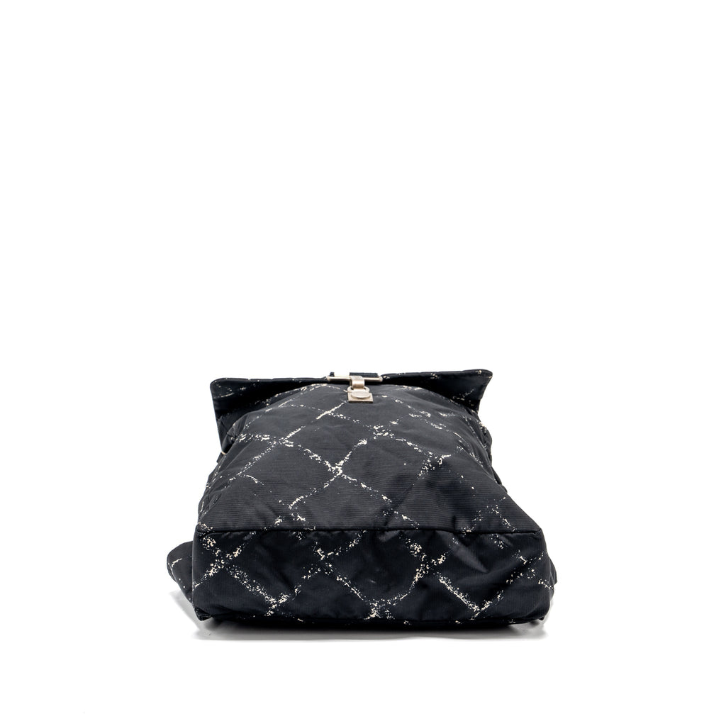 TRAVEL LINE CHECK NYLON BACKPACK BLACK/WHITE RUTHENIUM HARDWARE