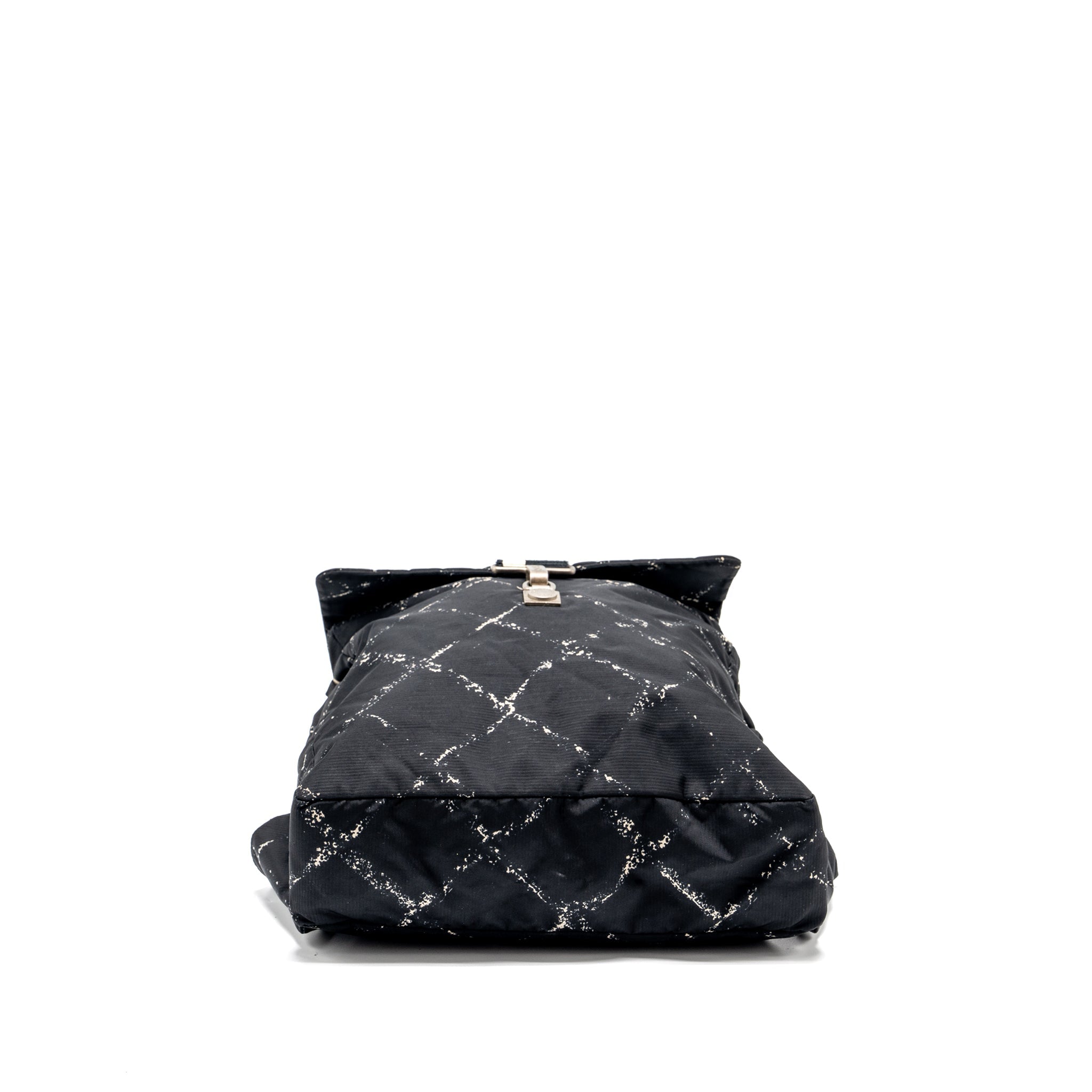 TRAVEL LINE CHECK NYLON BACKPACK BLACK/WHITE RUTHENIUM HARDWARE