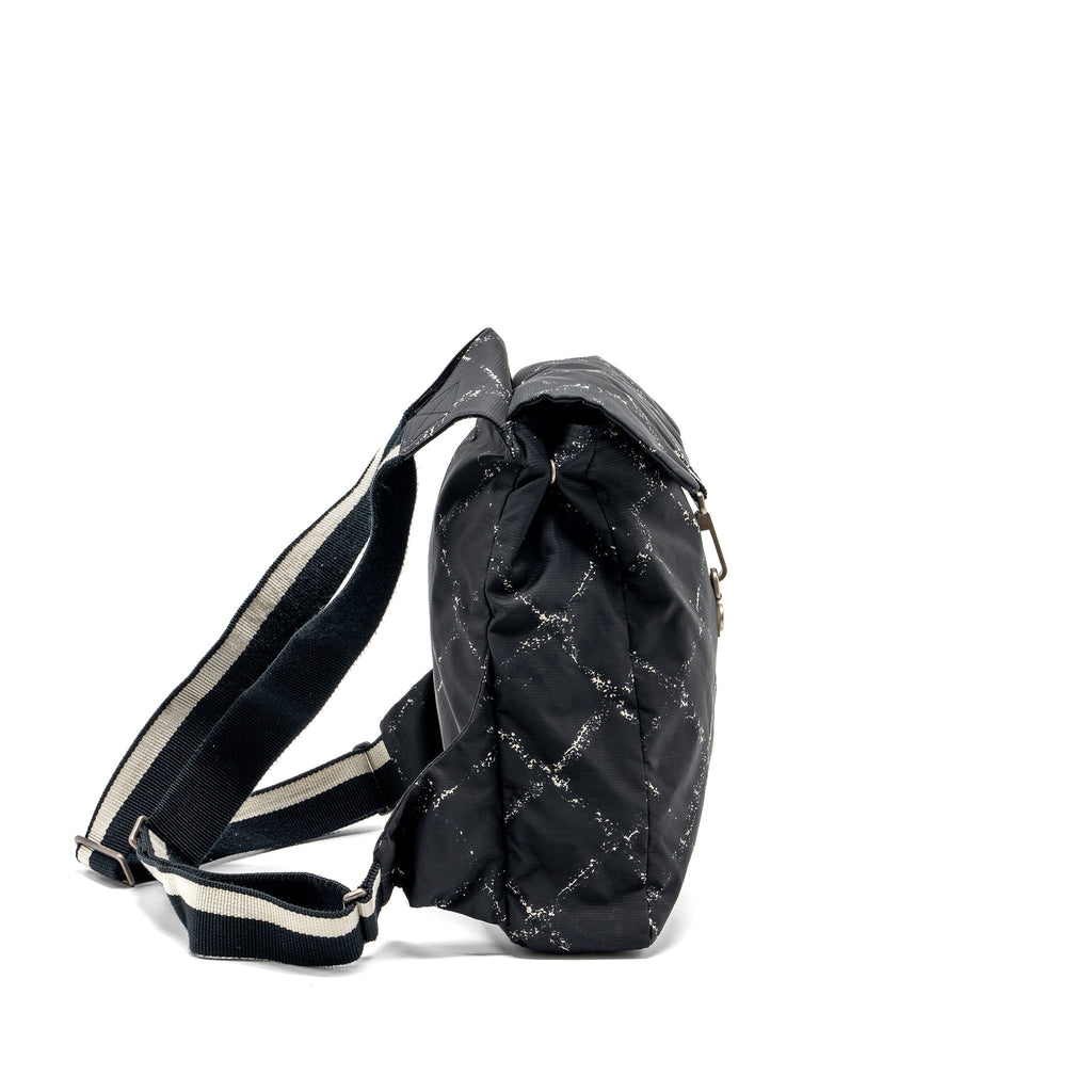 TRAVEL LINE CHECK NYLON BACKPACK BLACK/WHITE RUTHENIUM HARDWARE