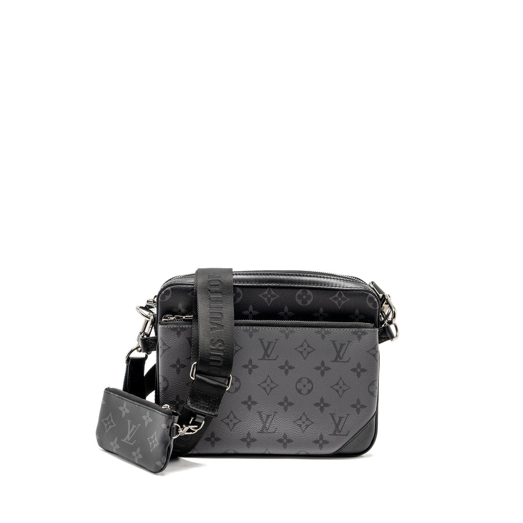 TRIO MESSANGER MONOGRAM ECLIPSE CANVAS BLACK/GREY WITH BLACK HARDWARE