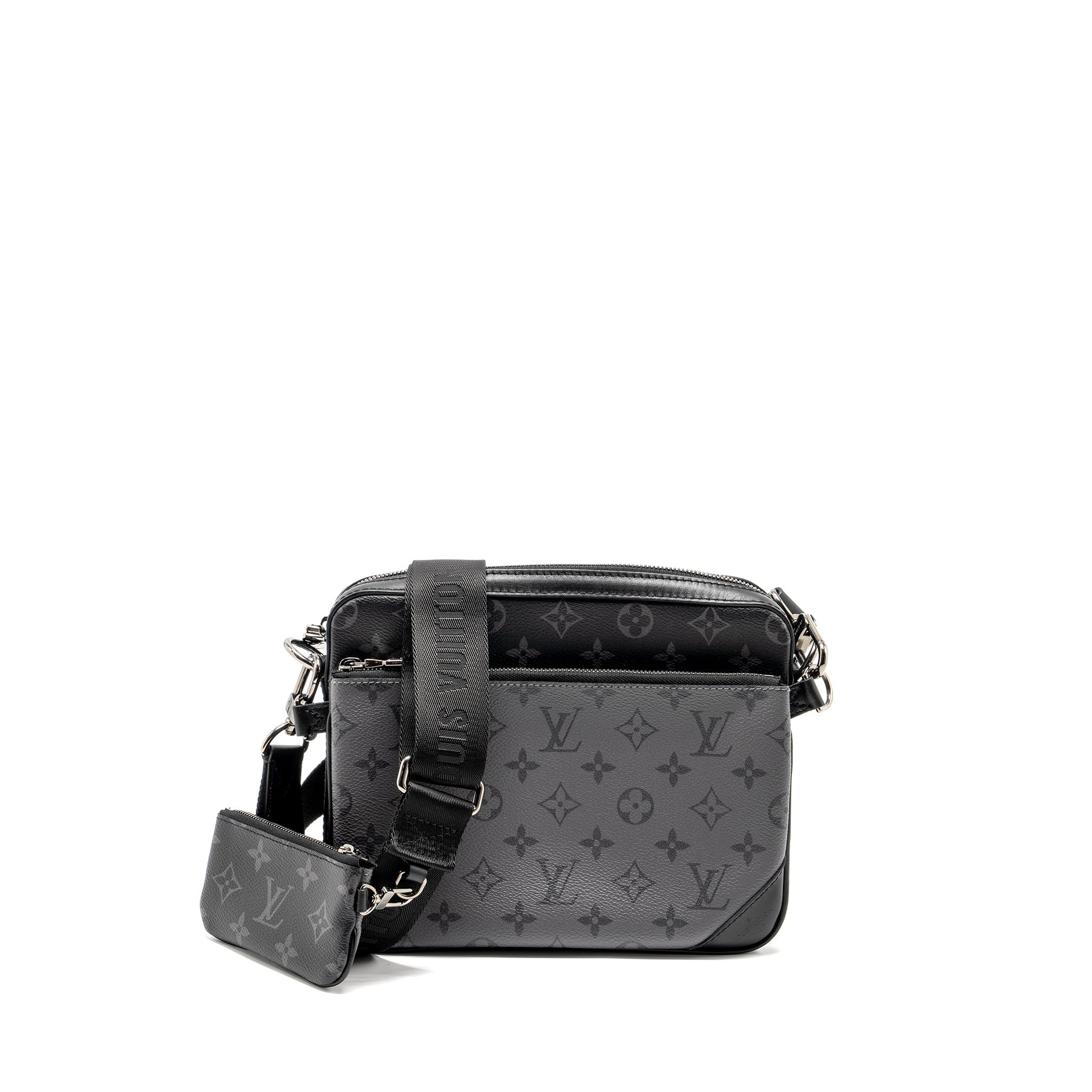 TRIO MESSANGER MONOGRAM ECLIPSE CANVAS BLACK/GREY WITH BLACK HARDWARE