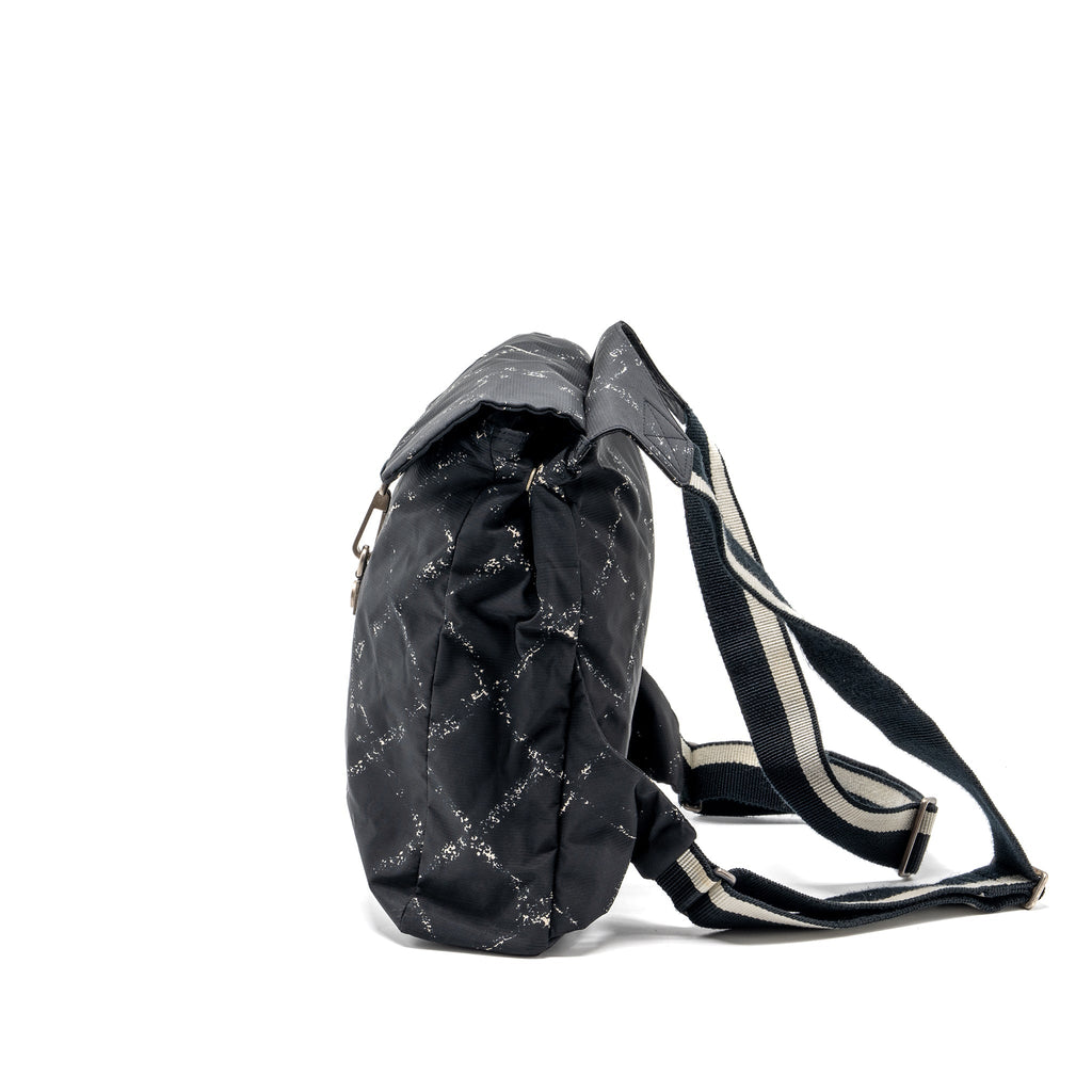 TRAVEL LINE CHECK NYLON BACKPACK BLACK/WHITE RUTHENIUM HARDWARE