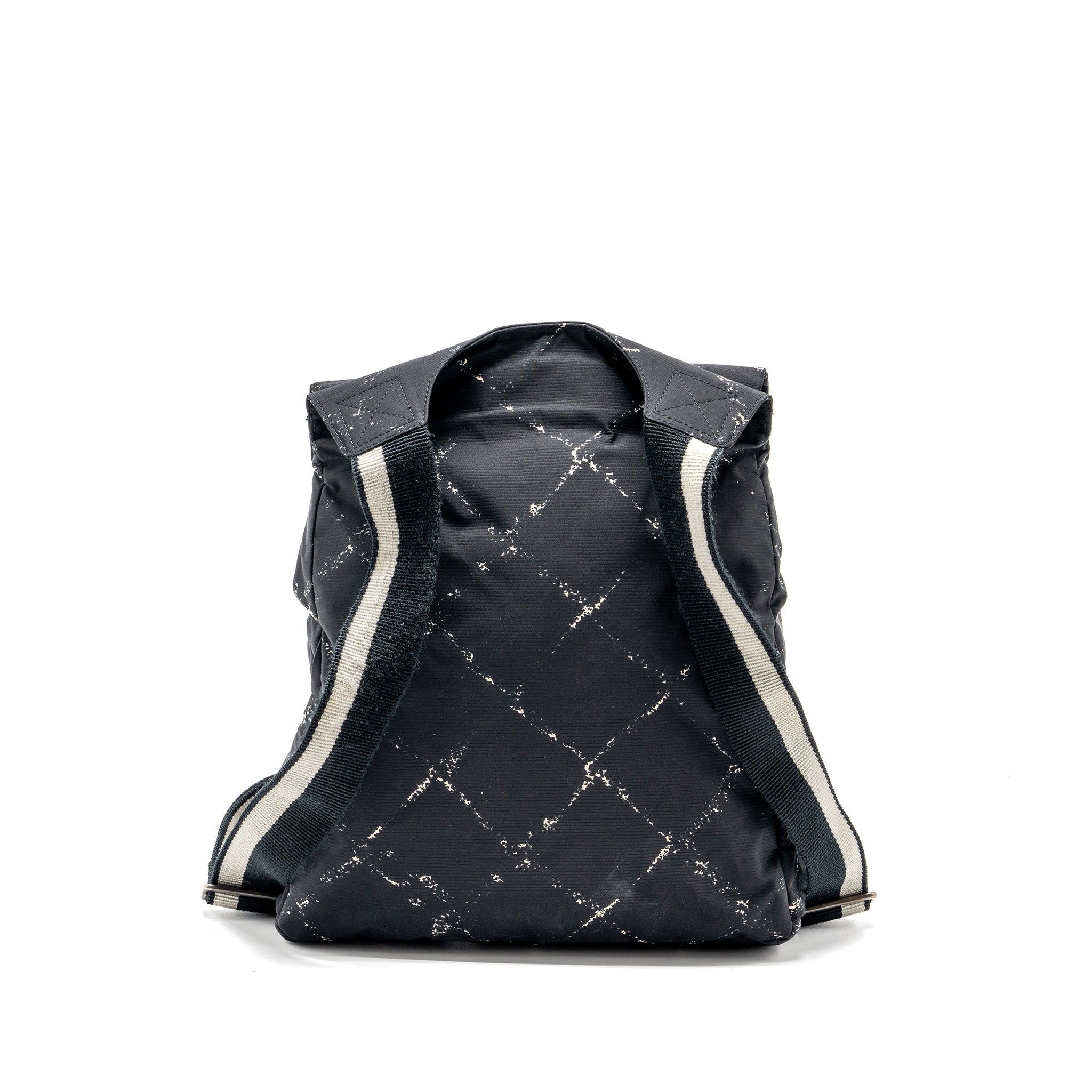 TRAVEL LINE CHECK NYLON BACKPACK BLACK/WHITE RUTHENIUM HARDWARE
