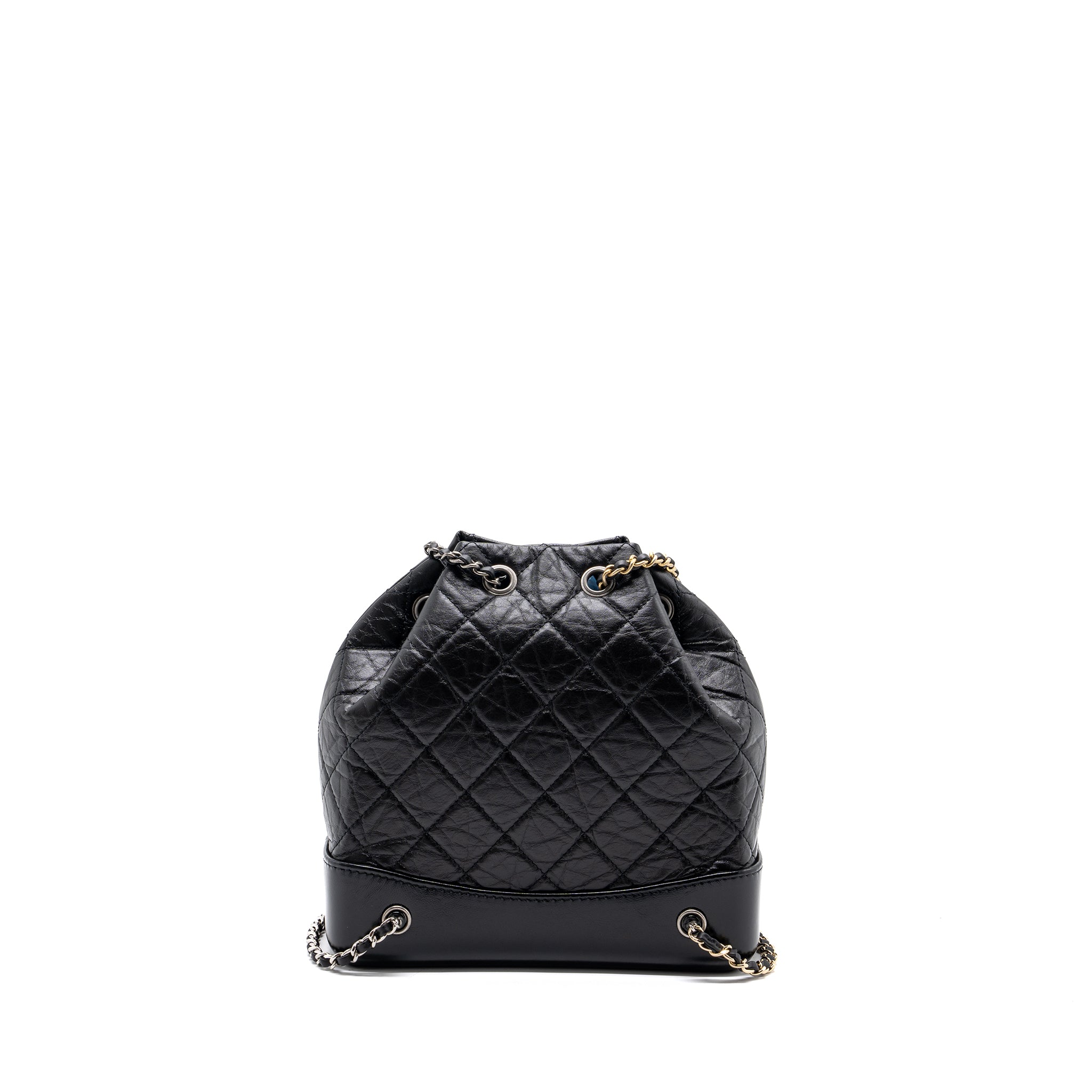 SMALL GABRIELLE BACKPACK AGED CALFSKIN BLACK RUTHENIUM HARDWARE (MICROCHIP)
