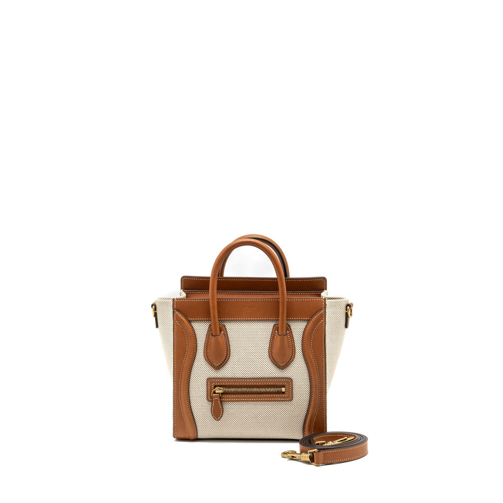 NANO LUGGAGE BAG CANVAS/LEATHER TAN/WHITE GHW