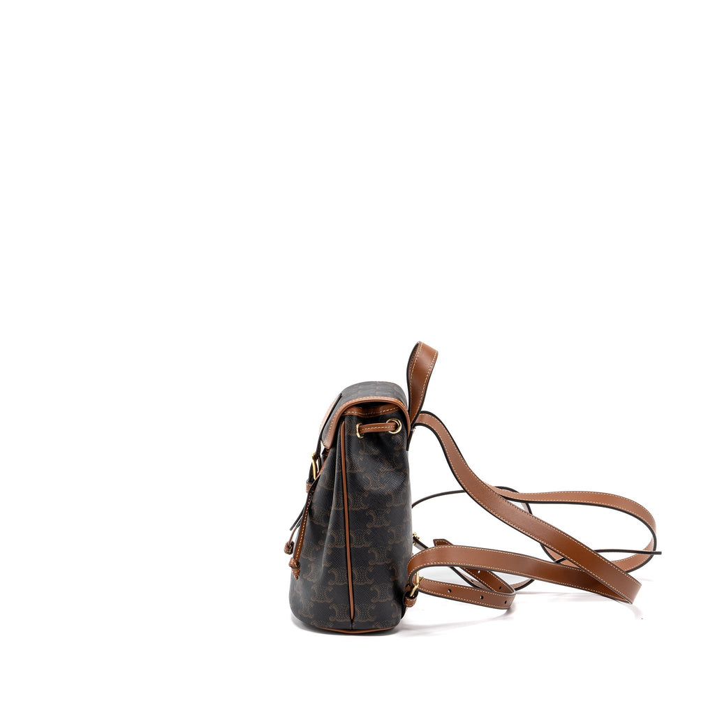 MINI BACKPACK FOLCO TRIOMPHE CANVAS CALFSKIN TAN GHW