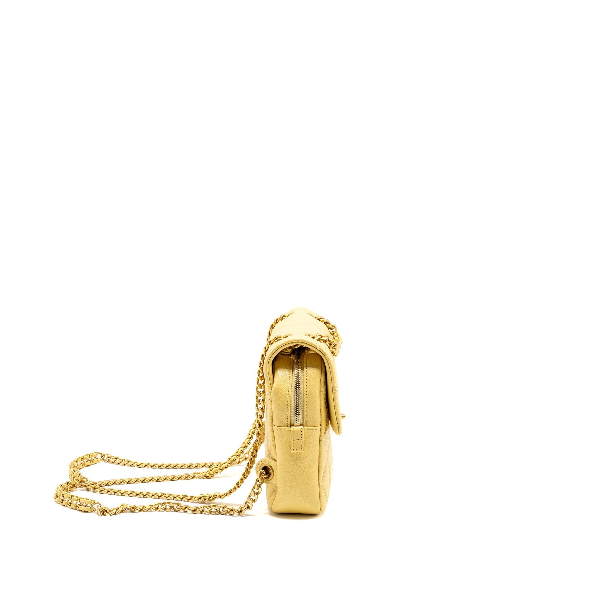 22P QUILTED FLAP BACKPACK CAVIAR LIGHT YELLOW GHW (MICROCHIP)