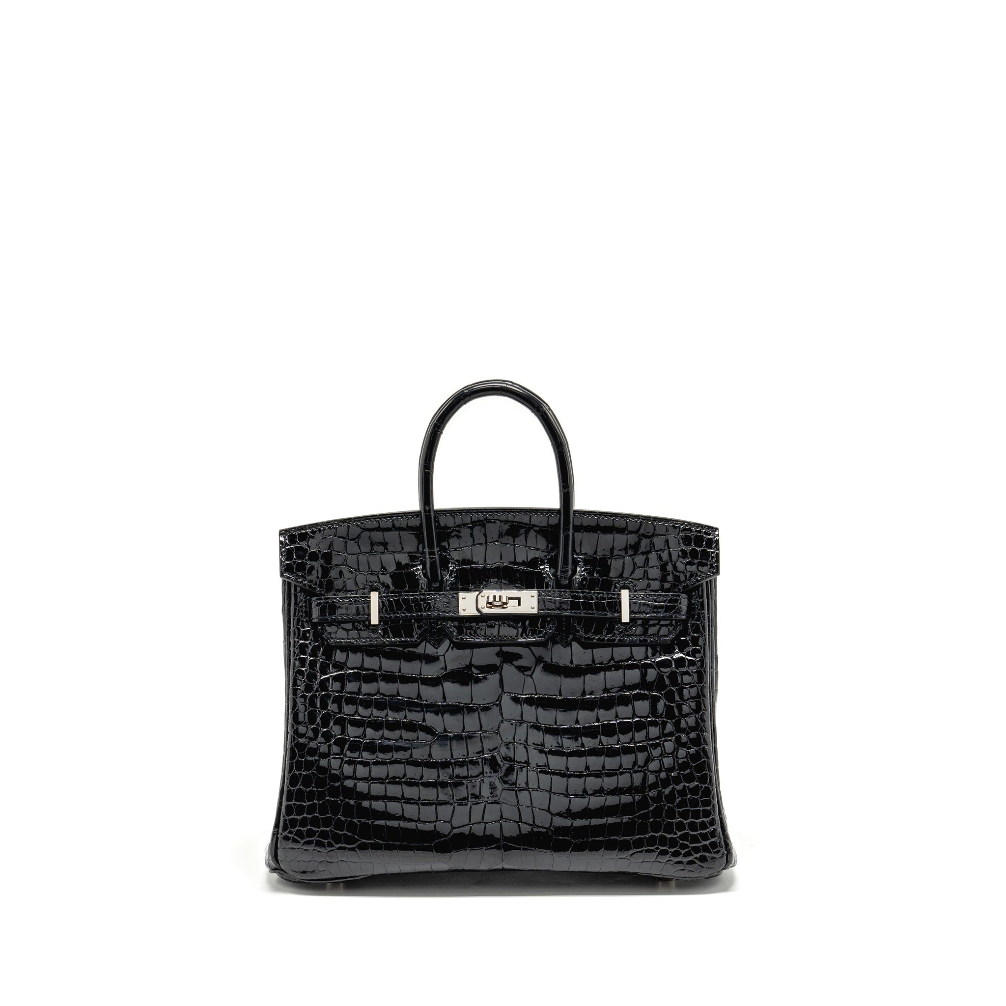 HERMES BIRKIN 25 SHINY CROCODILE POROSUS BLACK SHW