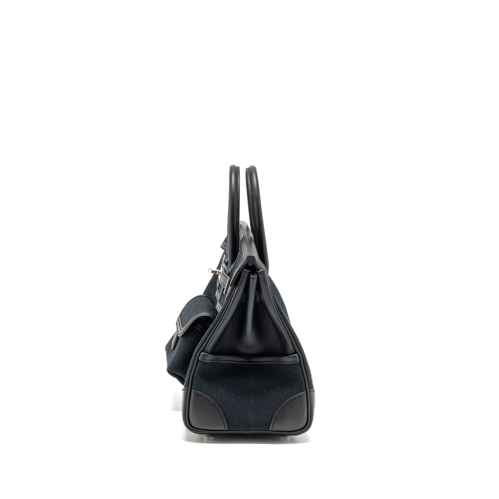 HERMES BIRKIN 25 CARGO TOILE GOELAND/SWIFT BLACK SHW