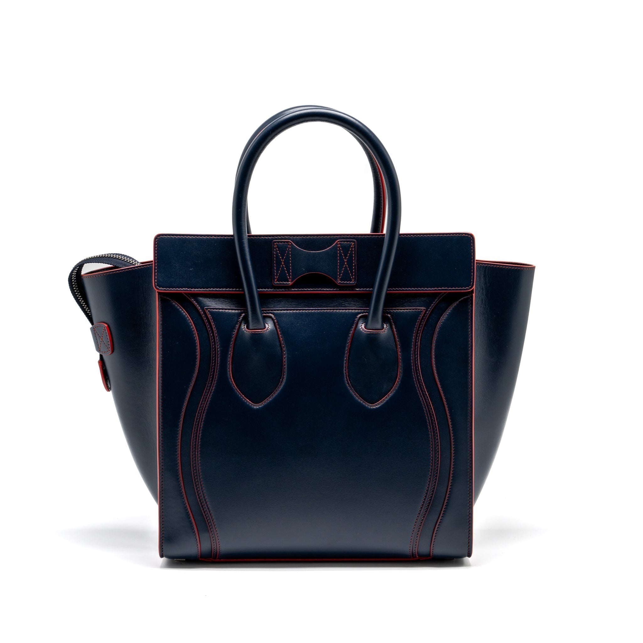 LUGGAGE TOTE BAG CALFSKIN BLUE/RED SHW