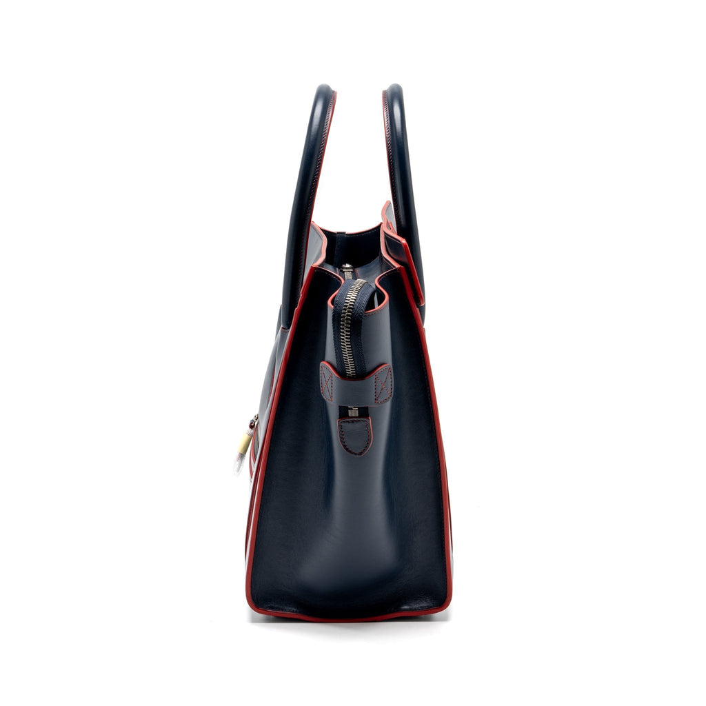 LUGGAGE TOTE BAG CALFSKIN BLUE/RED SHW