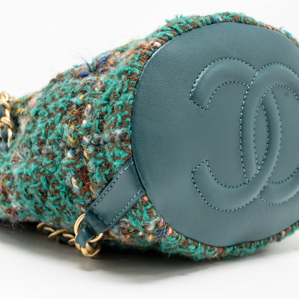BUCKET BACKPACK WITH CASE TWEED/LAMBSKIN DARK GREEN/MULTICOLOUR GHW (MICROCHIP)
