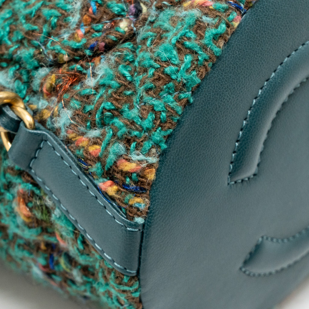 BUCKET BACKPACK WITH CASE TWEED/LAMBSKIN DARK GREEN/MULTICOLOUR GHW (MICROCHIP)