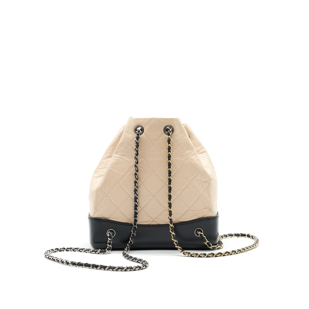 GABRIELLE BACKPACK IN AGED CALFSKIN QUILTED LEATHER BEIGE