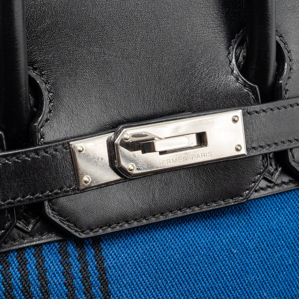 HERMES VINTAGE BIRKIN HAC 28 TOILE POTAMUS BLACK / BLUE SHW