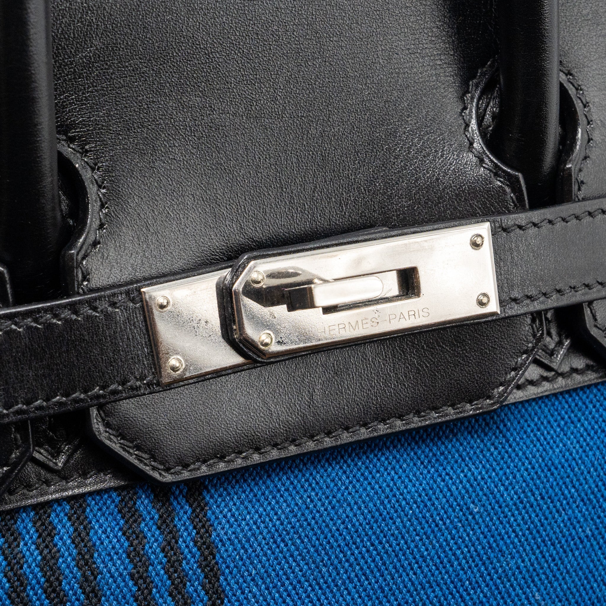 HERMES VINTAGE BIRKIN HAC 28 TOILE POTAMUS BLACK / BLUE SHW