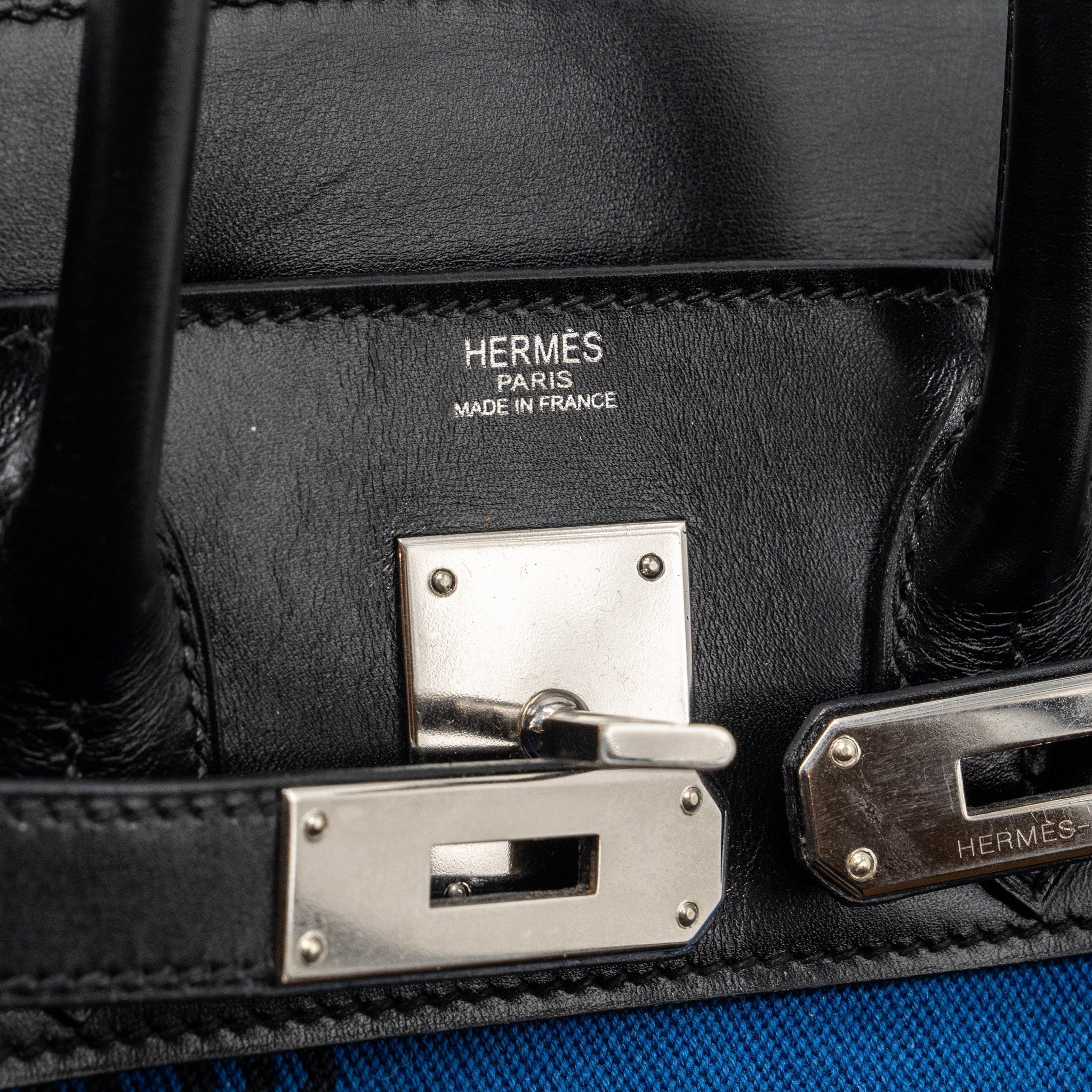 HERMES VINTAGE BIRKIN HAC 28 TOILE POTAMUS BLACK / BLUE SHW