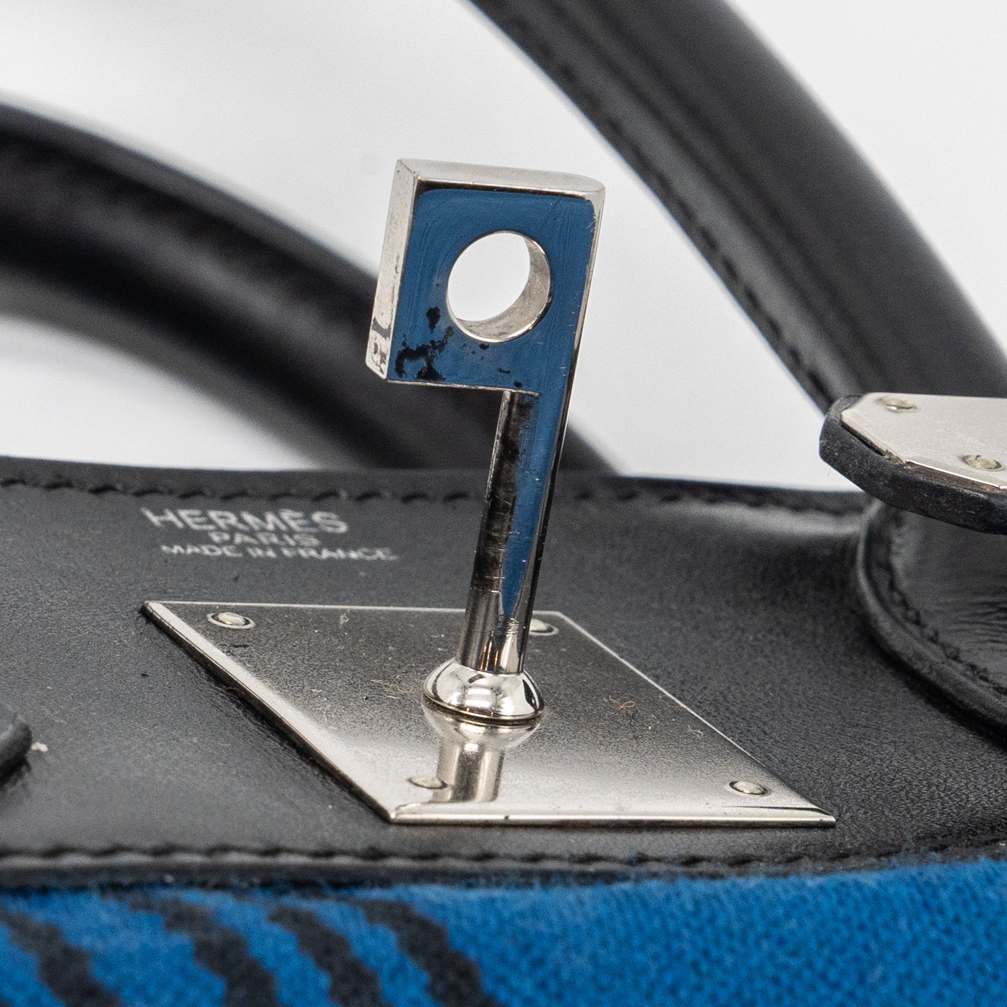 HERMES VINTAGE BIRKIN HAC 28 TOILE POTAMUS BLACK / BLUE SHW