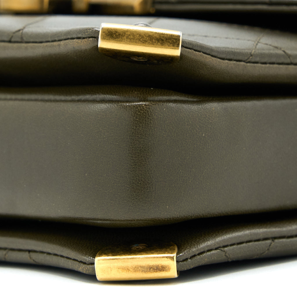 MESSENGER FLAP BAG LAMBSKIN OLIVE GREEN RUTHENIUM GHW