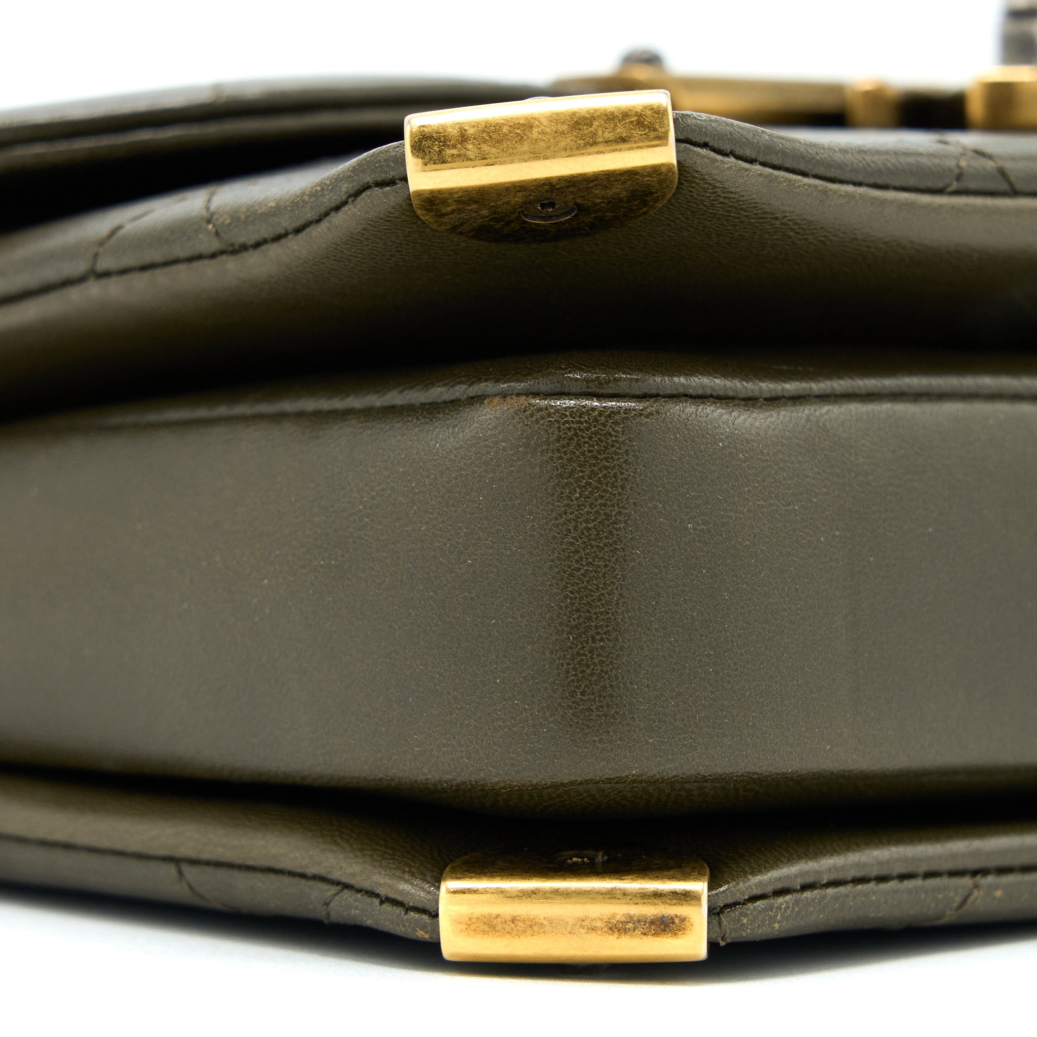 MESSENGER FLAP BAG LAMBSKIN OLIVE GREEN RUTHENIUM GHW
