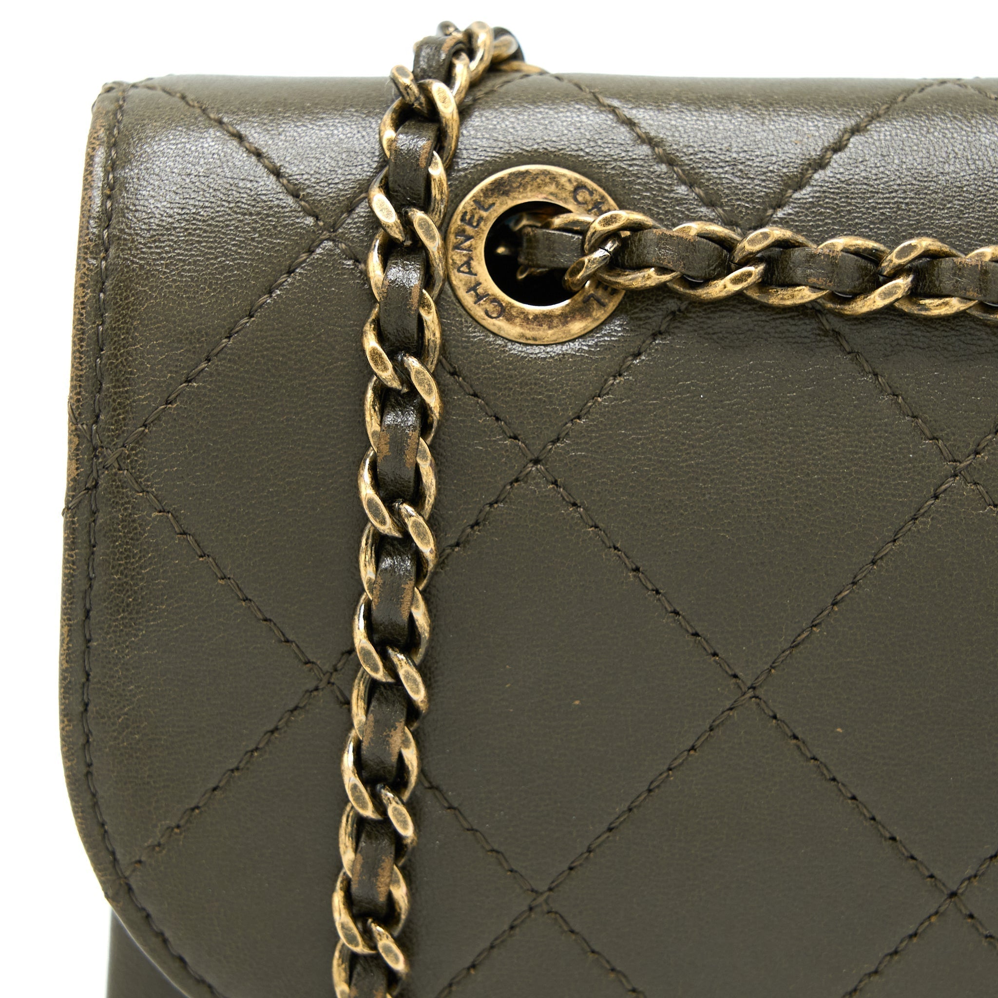 MESSENGER FLAP BAG LAMBSKIN OLIVE GREEN RUTHENIUM GHW