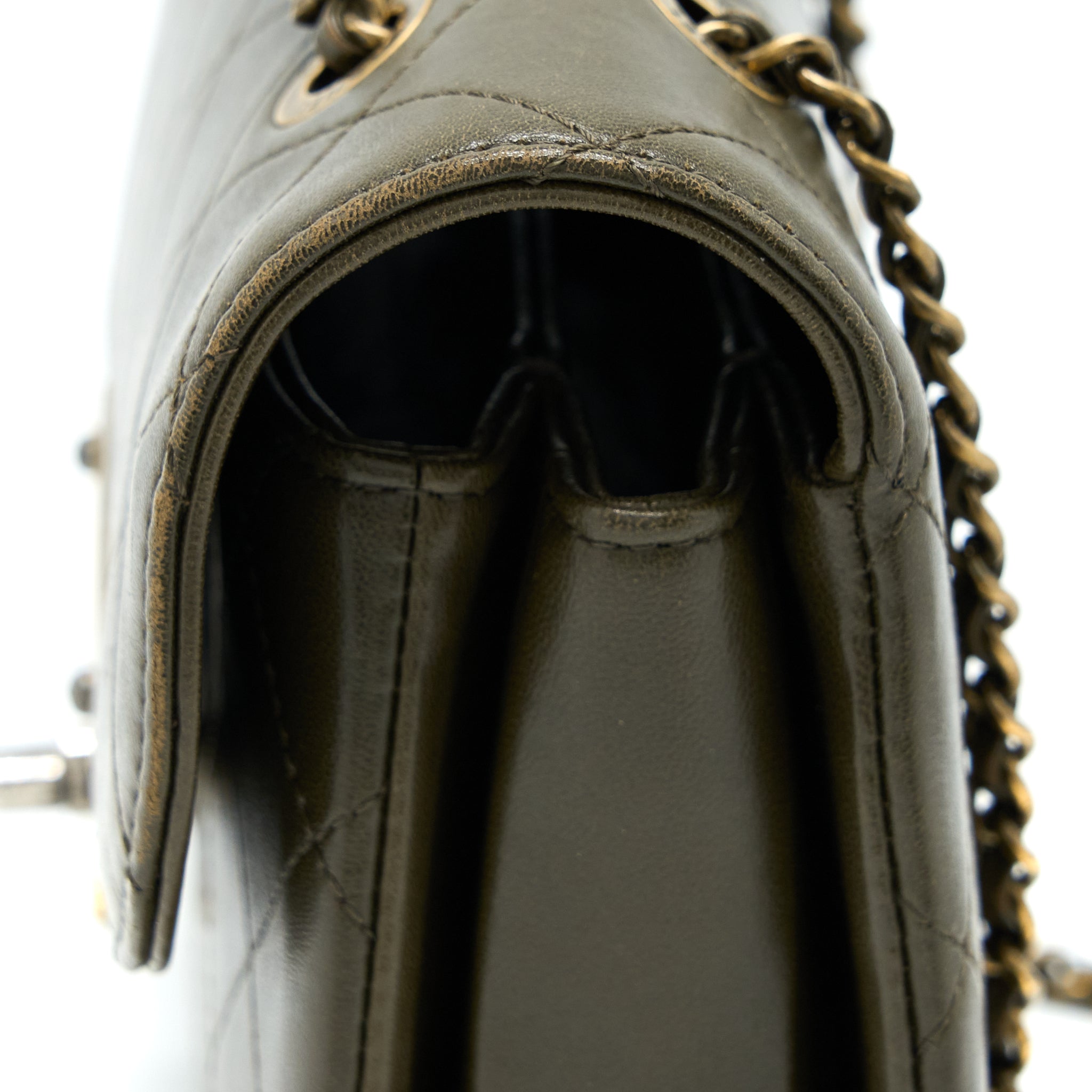 MESSENGER FLAP BAG LAMBSKIN OLIVE GREEN RUTHENIUM GHW
