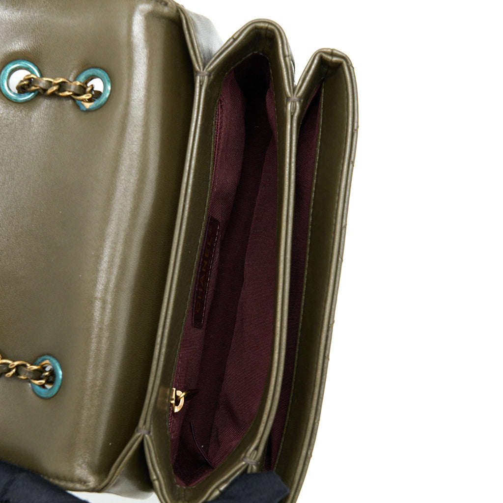 MESSENGER FLAP BAG LAMBSKIN OLIVE GREEN RUTHENIUM GHW