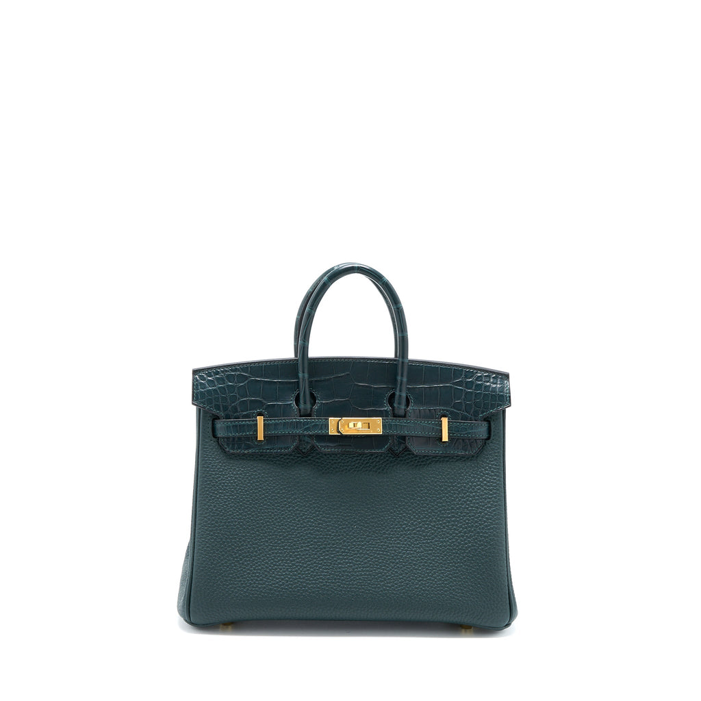 HERME BIRKIN 25 TOUCH TOGO/ALLIGATOR MISSISSIPPIENSIS VERT CYPRES GHW