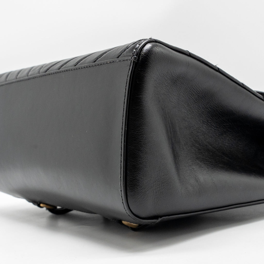 CHEVRON FRAME QUILTED BACKPACK AGED CALFSKIN BLACK GHW