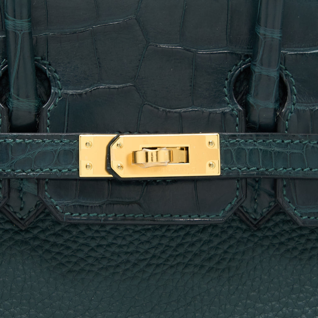 HERME BIRKIN 25 TOUCH TOGO/ALLIGATOR MISSISSIPPIENSIS VERT CYPRES GHW