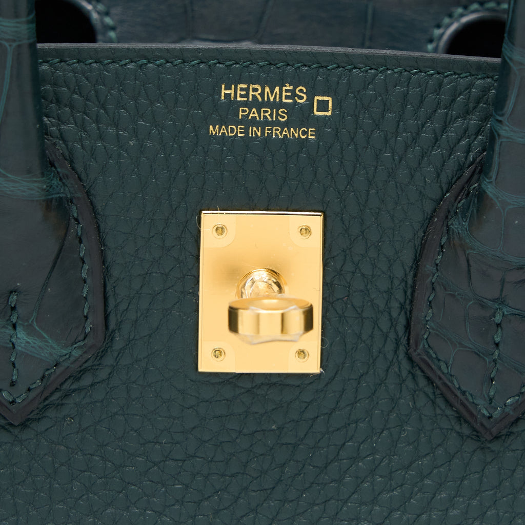 HERME BIRKIN 25 TOUCH TOGO/ALLIGATOR MISSISSIPPIENSIS VERT CYPRES GHW