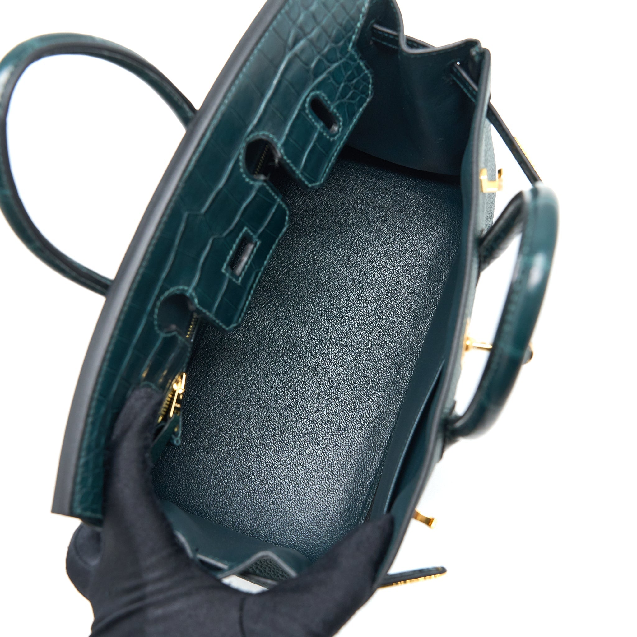 HERME BIRKIN 25 TOUCH TOGO/ALLIGATOR MISSISSIPPIENSIS VERT CYPRES GHW