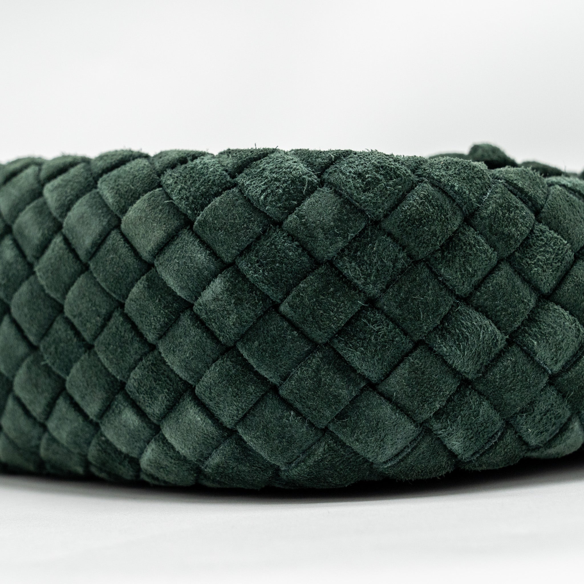 COBBLE MESSENGER BAG INTRECCIATO-WOVEN PADDED SUEDE DARK GREEN GHW